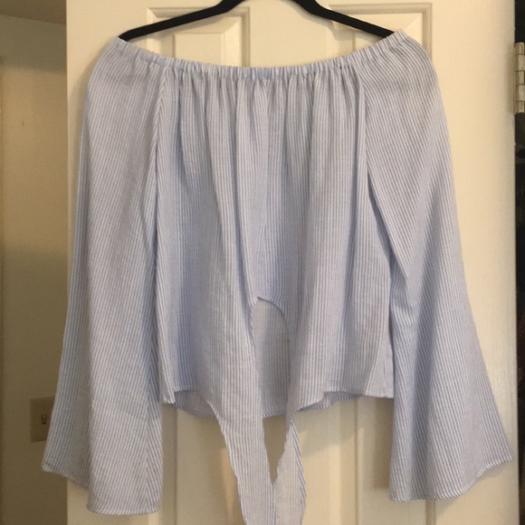 Blue and white stripe off shoulder top - Picture 2 of 2